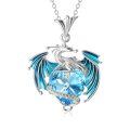 wholesale 925 Sterling Silver Blue Crystal Dragon Pendant Necklaces with Birthstones for Women Gifts-0-0