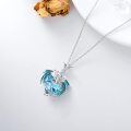 wholesale 925 Sterling Silver Blue Crystal Dragon Pendant Necklaces with Birthstones for Women Gifts-0-4