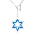 wholesale 925 Sterling Silver Blue Opal Star of David Pendant Chain Necklace for Women-0-0