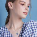 wholesale 925 Sterling Silver Blue Opal Star of David Pendant Chain Necklace for Women-0-1