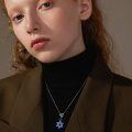 wholesale 925 Sterling Silver Blue Opal Star of David Pendant Chain Necklace for Women-0-2