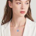 wholesale 925 Sterling Silver Blue Opal Star of David Pendant Chain Necklace for Women-0-3