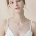 wholesale 925 Sterling Silver Blue Opal Star of David Pendant Chain Necklace for Women-0-4