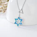 wholesale 925 Sterling Silver Blue Opal Star of David Pendant Chain Necklace for Women-0-5