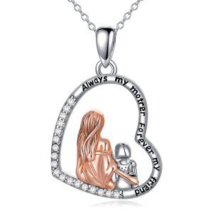 Sterling Silver Mother And Girl Heart Necklace-0