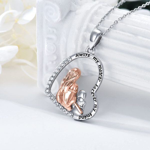 Sterling Silver Mother And Girl Heart Necklace-1