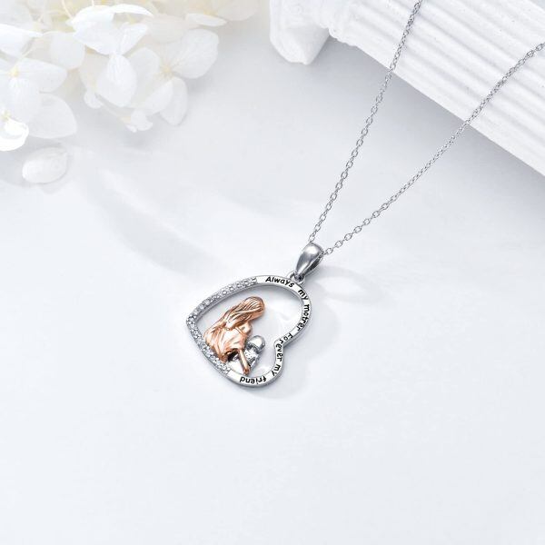 Sterling Silver Mother And Girl Heart Necklace-2