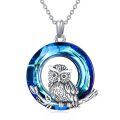 wholesale 925 Sterling Silver Blue Crystal Owl Pendant Necklace for Women-0-0