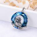 wholesale 925 Sterling Silver Blue Crystal Owl Pendant Necklace for Women-0-2