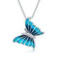 wholesale 925 Sterling Silver Blue Enamel Butterfly Pendant Necklace for Women-0-0