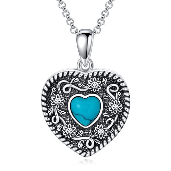 Sterling Silver Heart Flower Necklace-0