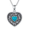 wholesale 925 Sterling Silver Turquoise Heart Pendant with Floral Design and Chain - Customizable Photo Lockets for Women-0-0