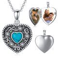 wholesale 925 Sterling Silver Turquoise Heart Pendant with Floral Design and Chain - Customizable Photo Lockets for Women-0-1