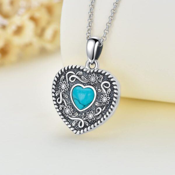 Sterling Silver Heart Flower Necklace-2