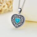 wholesale 925 Sterling Silver Turquoise Heart Pendant with Floral Design and Chain - Customizable Photo Lockets for Women-0-2
