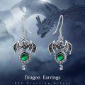 wholesale 925 Sterling Silver Green Crystal Dragon Dangle Earrings for Women-0-6