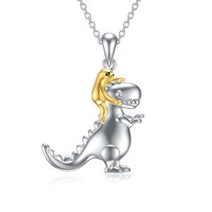 Sterling Silver Dinosaur Sloth Necklace-0