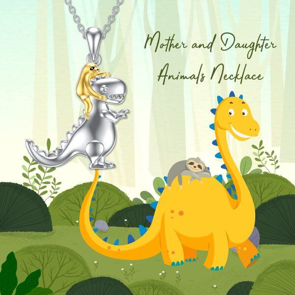 Sterling Silver Dinosaur Sloth Necklace-4