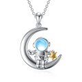 wholesale 925 Sterling Silver Crescent Moon with Astronaut and Star Pendant Necklace for Women-0-0
