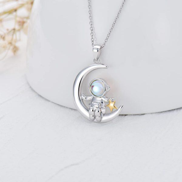 Sterling Silver Astronaut Moon Necklace-1