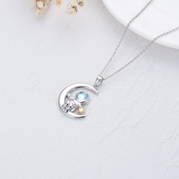 Sterling Silver Astronaut Moon Necklace-2