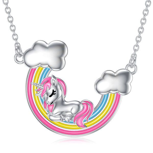 Sterling Silver Unicorn Rainbow Necklace-0