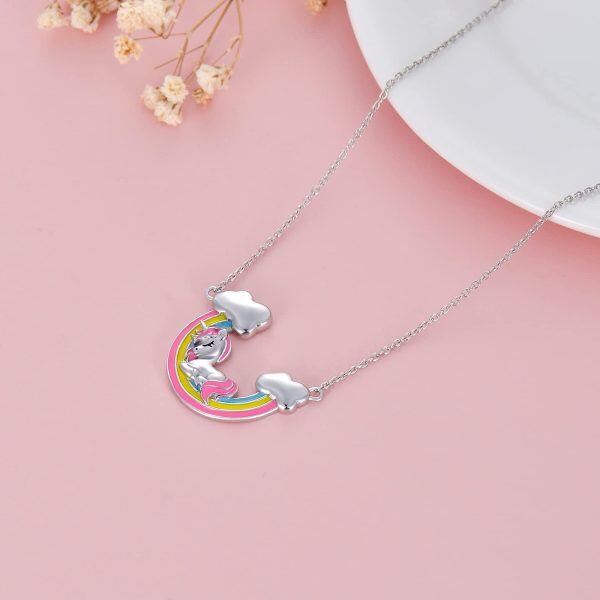 Sterling Silver Unicorn Rainbow Necklace-3