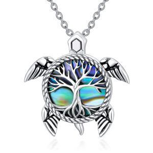 Sterling Silver Tree Of Life Sea Turtle Necklace-0