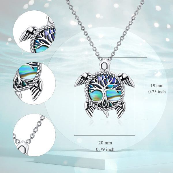 Sterling Silver Tree Of Life Sea Turtle Necklace-2