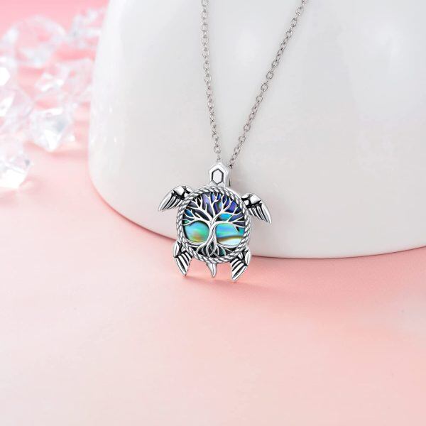 Sterling Silver Tree Of Life Sea Turtle Necklace-3