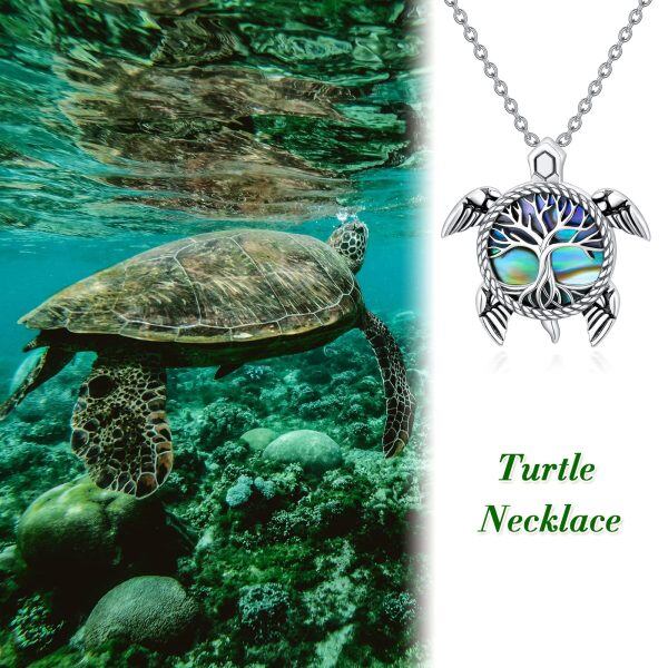 Sterling Silver Tree Of Life Sea Turtle Necklace-5