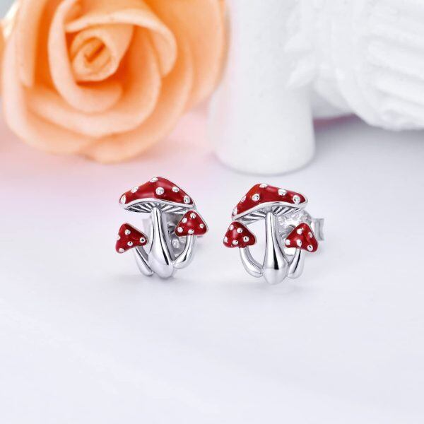 Sterling Silver Mushroom Earrings-1