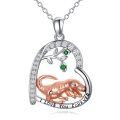wholesale 925 Sterling Silver Rose Gold Plated Dinosaur Heart Pendant Necklace with Green Crystal Eyes and Cubic Zirconia Accents-0-0