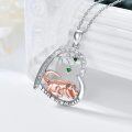 wholesale 925 Sterling Silver Rose Gold Plated Dinosaur Heart Pendant Necklace with Green Crystal Eyes and Cubic Zirconia Accents-0-2