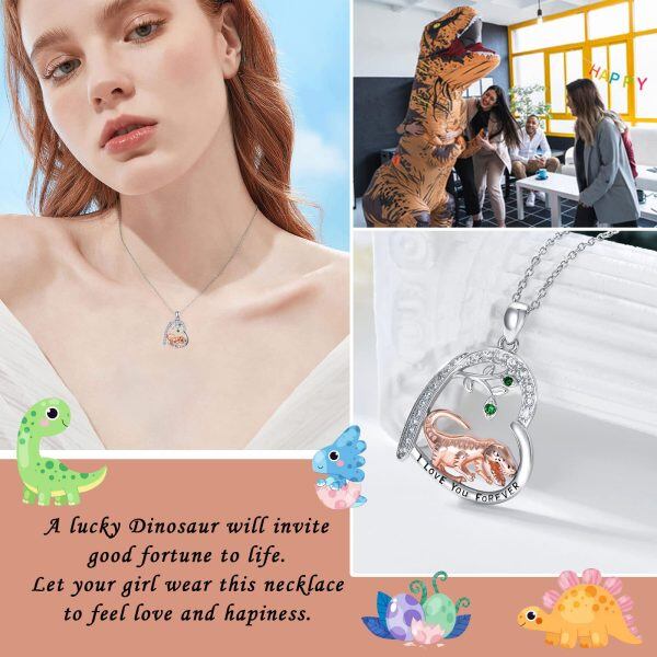 Sterling Silver Dinosaur Heart Necklace-4