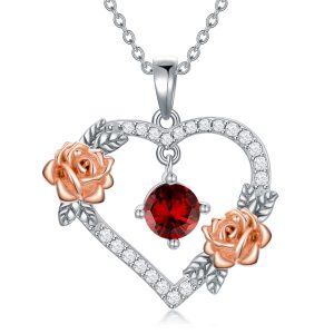 Sterling Silver Rose Heart Pendant Necklace-0