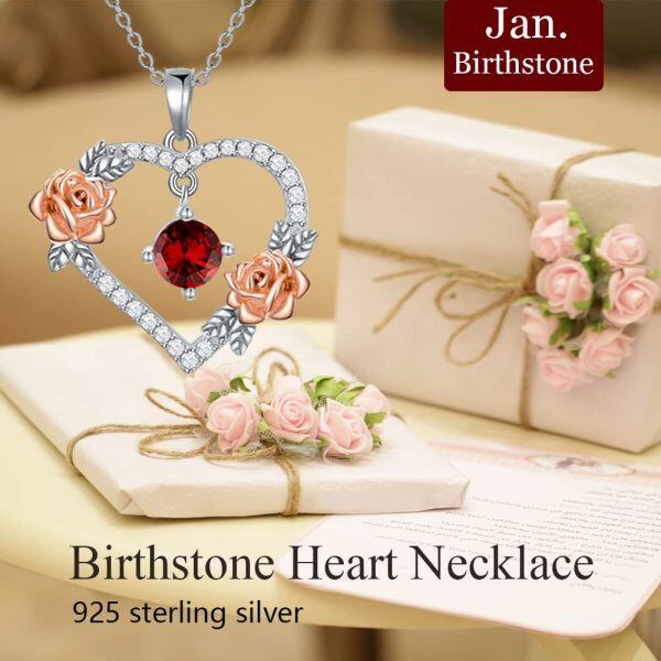 Sterling Silver Rose Heart Pendant Necklace-3