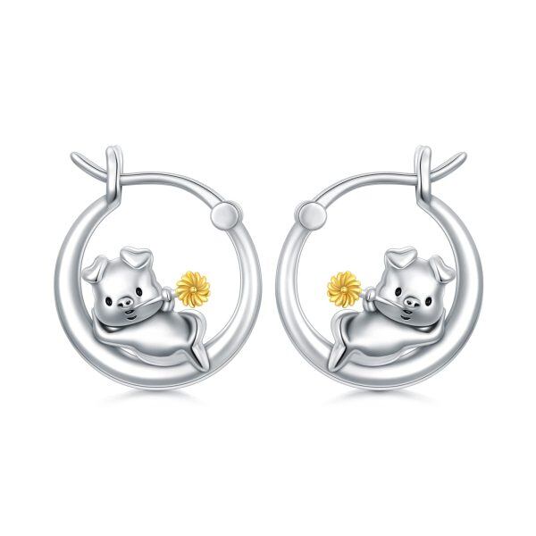 Sterling Silver Pig Earrings-0