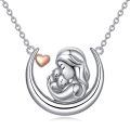 wholesale 925 Sterling Silver Moon & Heart Pendant Necklace with Two Children Gifts for Mothers Wives Grandmas-0-0