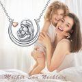 wholesale 925 Sterling Silver Moon & Heart Pendant Necklace with Two Children Gifts for Mothers Wives Grandmas-0-5