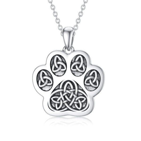 Sterling Silver Paw Print Celtic Necklace-0