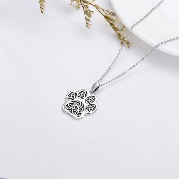 Sterling Silver Paw Print Celtic Necklace-3