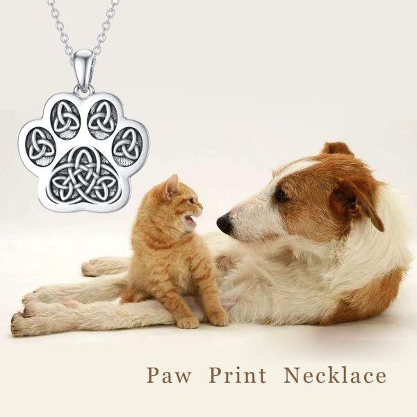 Sterling Silver Paw Print Celtic Necklace-5