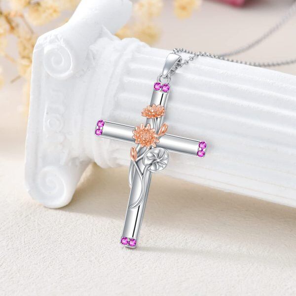 Sterling Silver Cross Flower Pendant Necklace-1