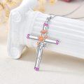 wholesale 925 Sterling Silver Pink Sapphire Floral Cross Pendant Necklace s for Women-0-1