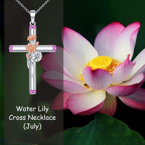 Sterling Silver Cross Flower Pendant Necklace-3