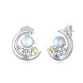 wholesale 925 Sterling Silver Astronaut Moon Stud Earrings with Star Accents for Women-0-0