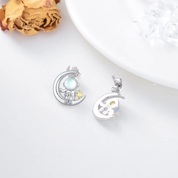 Sterling Silver Astronaut Moon Earrings-1