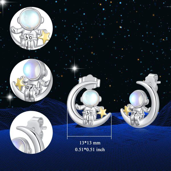 Sterling Silver Astronaut Moon Earrings-2