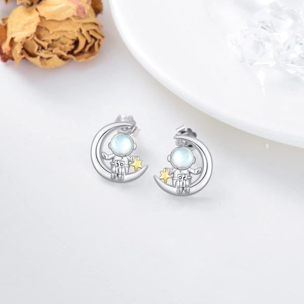 Sterling Silver Astronaut Moon Earrings-3